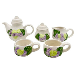 Demitasse Porcelain Teapot Vtg 2 Cups Sugar Creamer Mini Childrens Tea Party